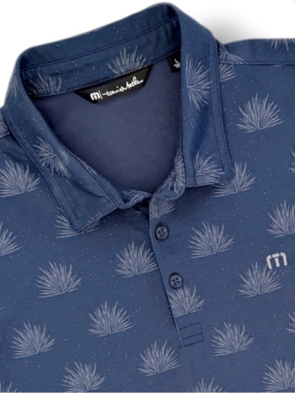 Travis Mathew At The Buffet Polo Mens L Blue Agave Print Golf Casual Shirt